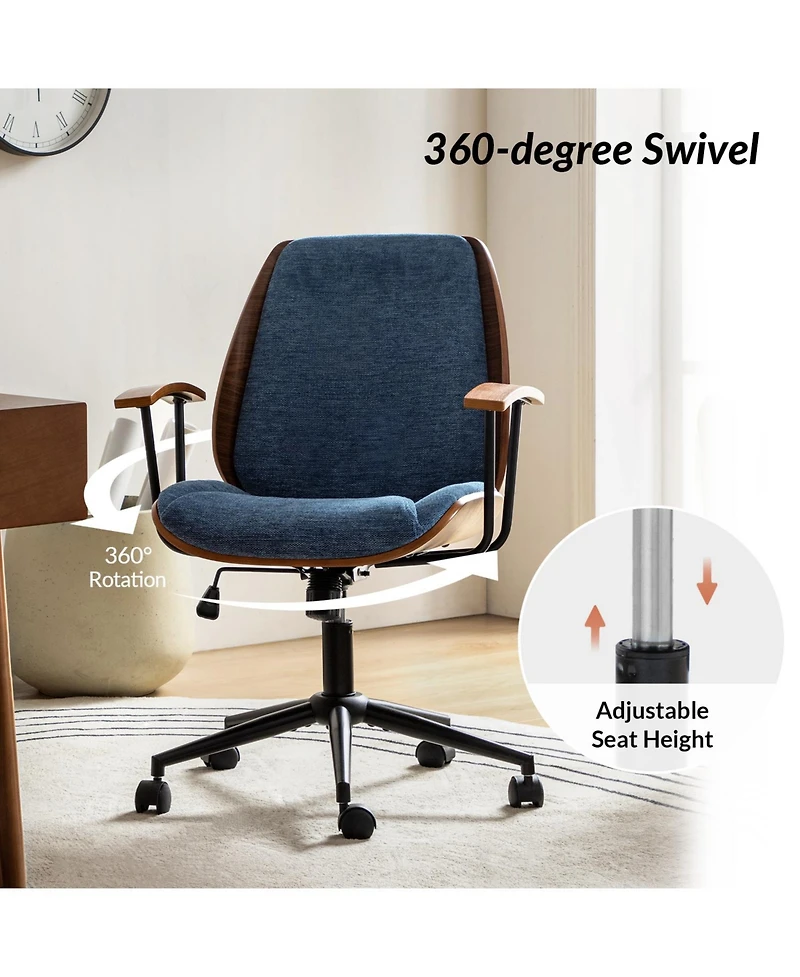Hulala Home Oswina 37.75"H Modern Tilting Upholstered Solid Wood Office Chair with Bent