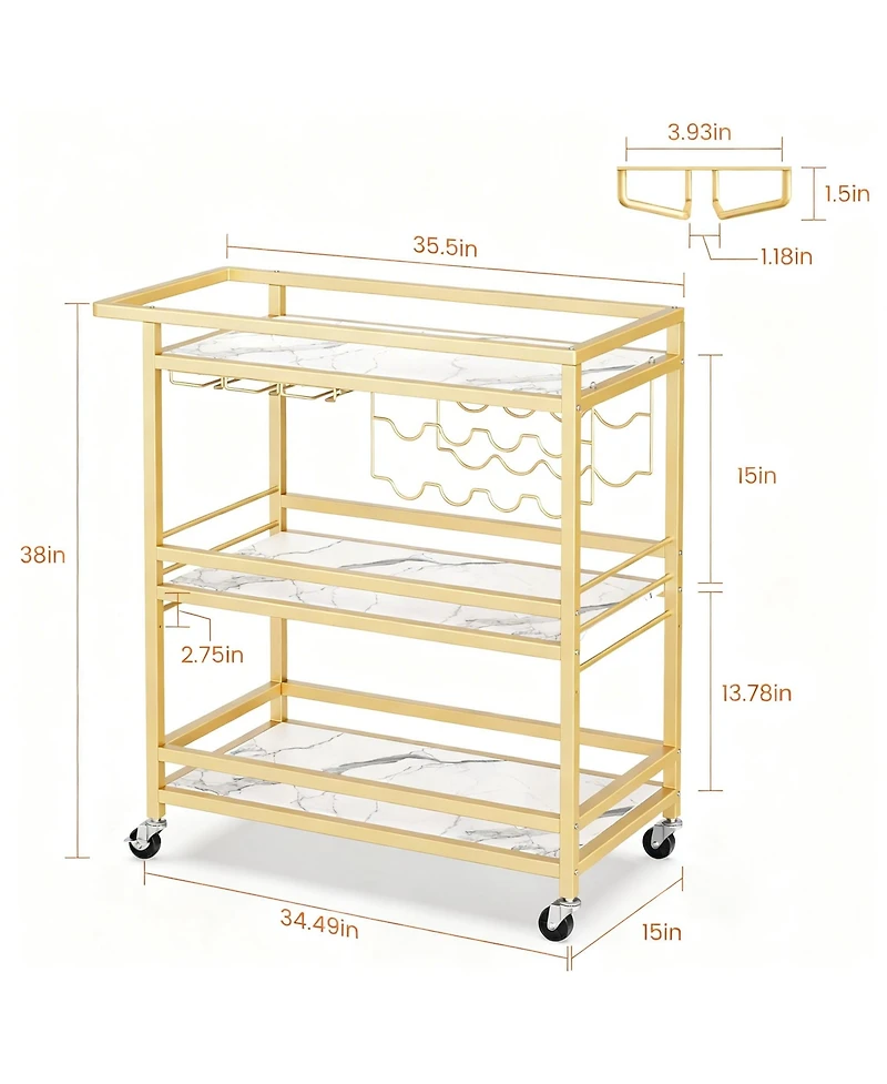 Yigii Bar Cart with Wine Rack & Glass Holder with Removable Tray - Swivel Casters