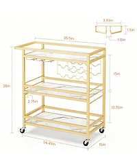 Yigii Bar Cart with Wine Rack & Glass Holder with Removable Tray - Swivel Casters