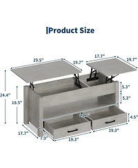 gaomon 47.2'' Lift-Top Coffee Table with Storage, Wooden Lift Tabletop, 2 Drawers & Hidden Compartment