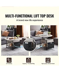 Gouun 35-Inch Round Lift Top Coffee Table with Gas Spring and Storage