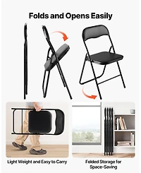 Gouun Padded Folding Chairs Pack of 4 with Faux Leather Cushion and Metal Frame, 350 lb Each