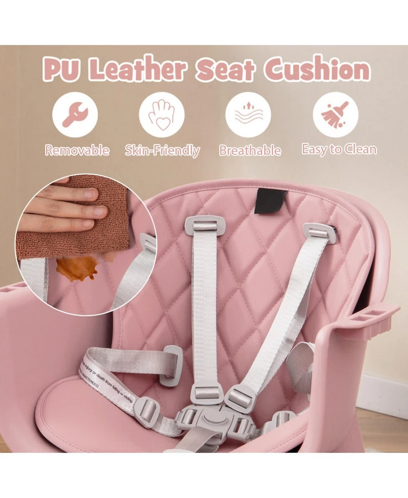 Gouun Baby 4-in-1 Convertible Table and Chair Set with Pu Cushion and Safety Harness