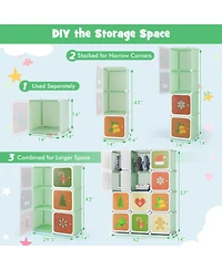Gouun 12-Cube Modular Kids Wardrobe with Hanging Section and Cartoon Doors