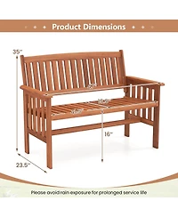 Sugift Outdoor Wood Garden Bench for Two with Backrest and Armrests