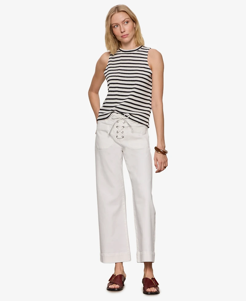 Sanctuary Petite Sleeveless Striped Campari High-Neck Tank Top