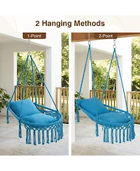 Gouun Macrame Hanging Hammock Swing Chair with 2 Removable Cushions and Metal Spreader Bar