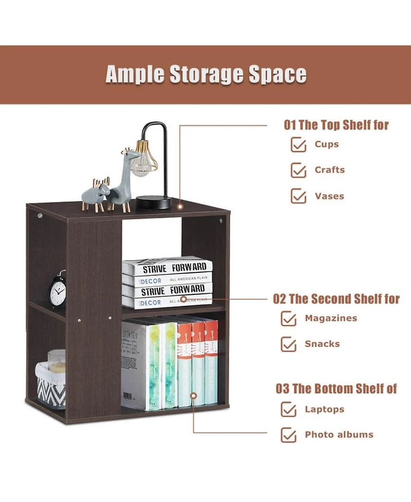 Gouun 3-Tier Side Table with Open Storage Shelves and Foot Pads