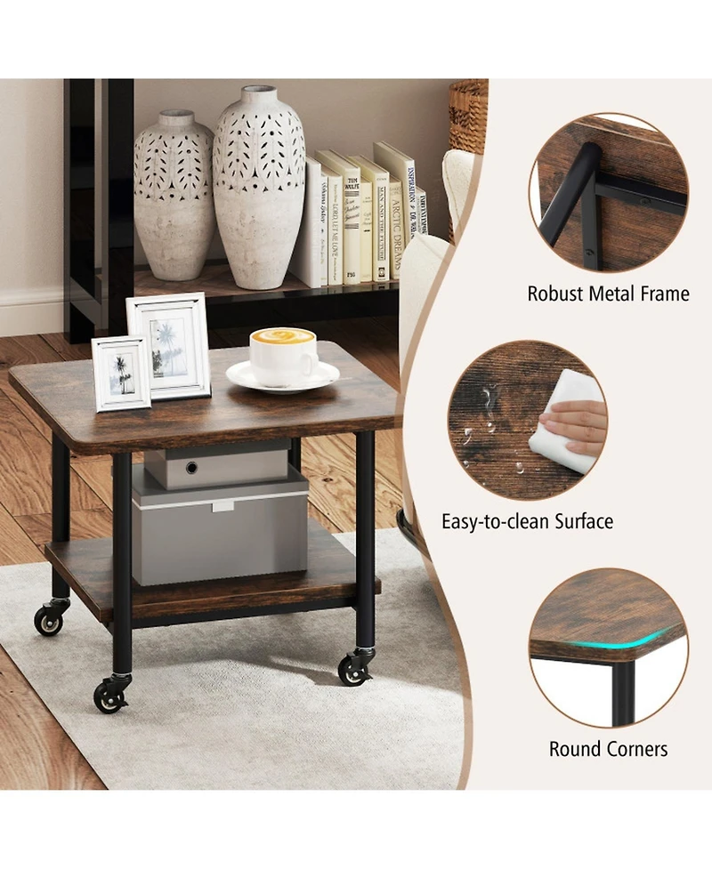 Gouun 2-Tier Under Desk Printer Stand with Storage Shelf and Locking Wheels
