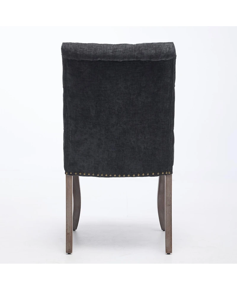Rainsken Modern Chenille Fabric Dining Chairs Set of 2 - Curved Solid Wood Legs, Nailhead Trim and Tufted Back, 300 lbs Capacity for Room
