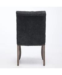 Rainsken Modern Chenille Fabric Dining Chairs Set of 2 - Curved Solid Wood Legs, Nailhead Trim and Tufted Back, 300 lbs Capacity for Room