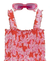 Speechless Girls' 8-16 Maxi Smocked Bodice Tier Dress with Sunglass