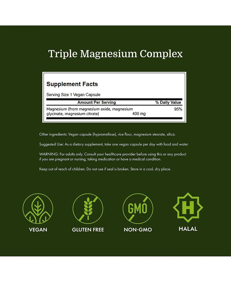 Swanson Triple Magnesium 400mg 300 Capsules Complex Supplement with Citrate, Oxide and Aspartate for Bone Health and Optimal Absorption