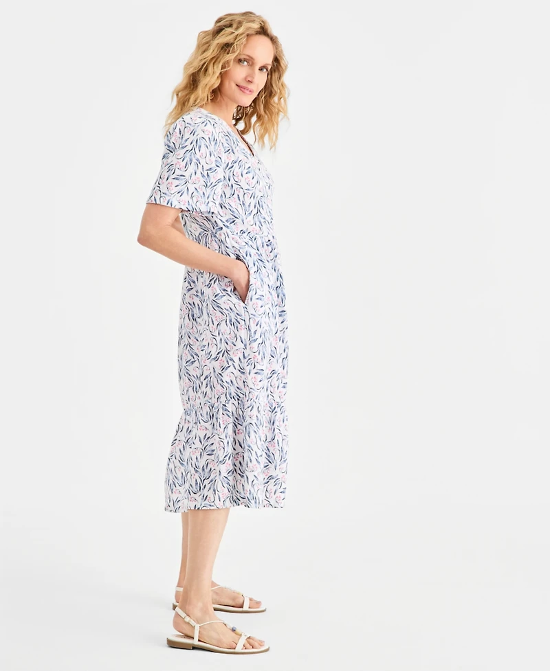 Style & Co Women's Printed Cotton Gauze Tiered Button-Front Midi Dress, Macy's Exclusive
