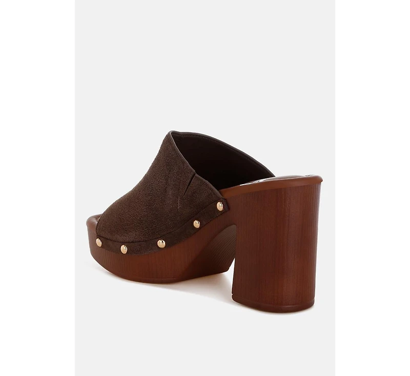 Rag and Co Womens Masaki Soft Suede Leather Wooden Clogs