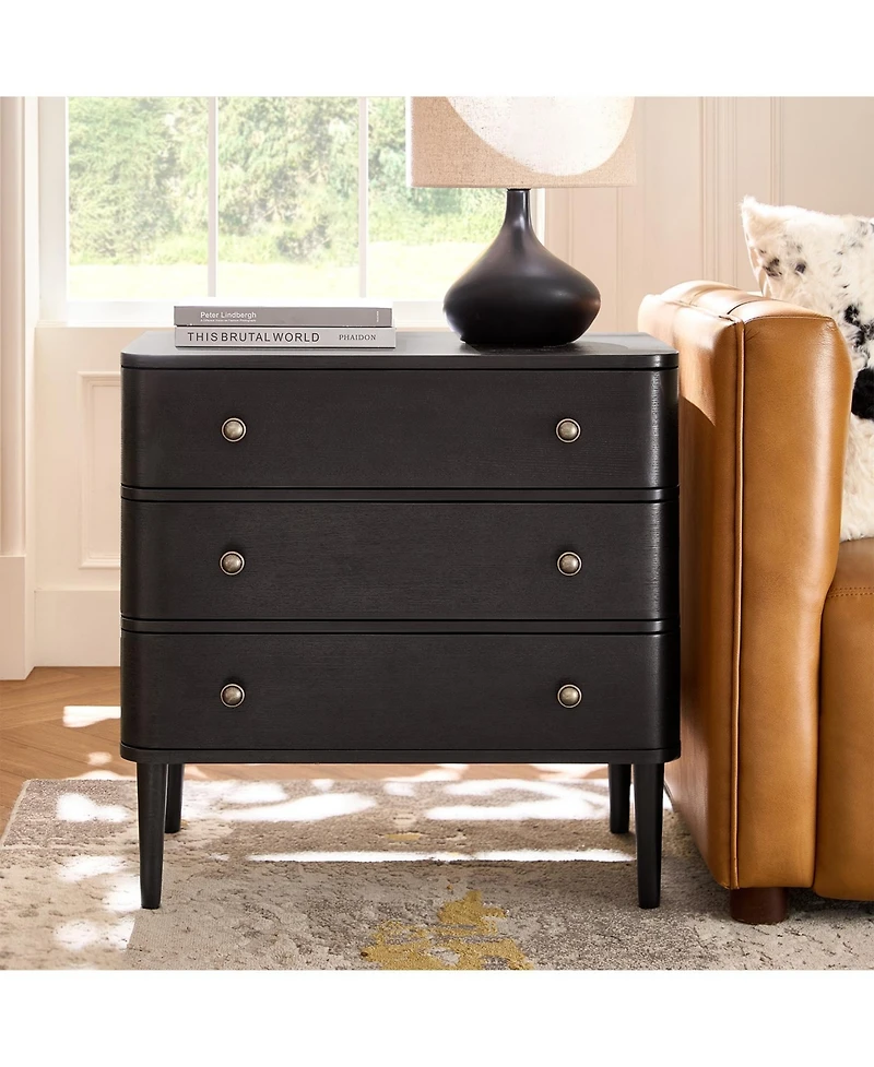 Hulala Home Cridford Modern 3-Drawer End Table and Curved Body with Solid Wood Legs Built-in Outlet