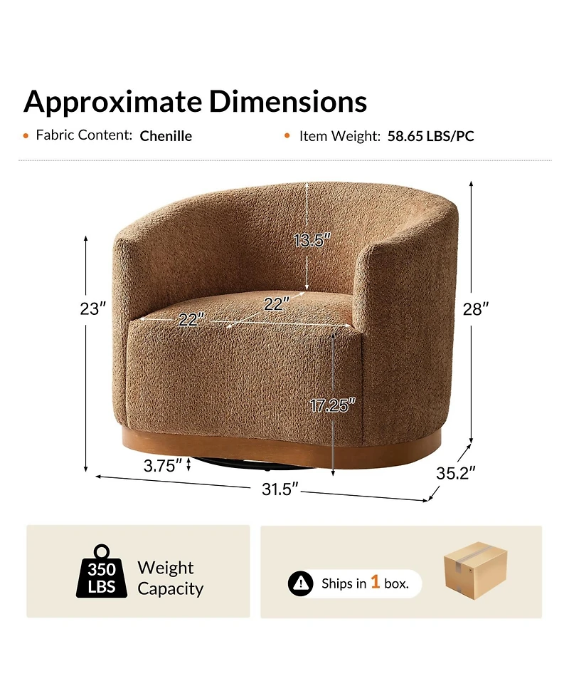 Hulala Home Berklie 31.5"W Modern Boucle Chenille Swivel Barrel Armchair with Ergonomic Backrest