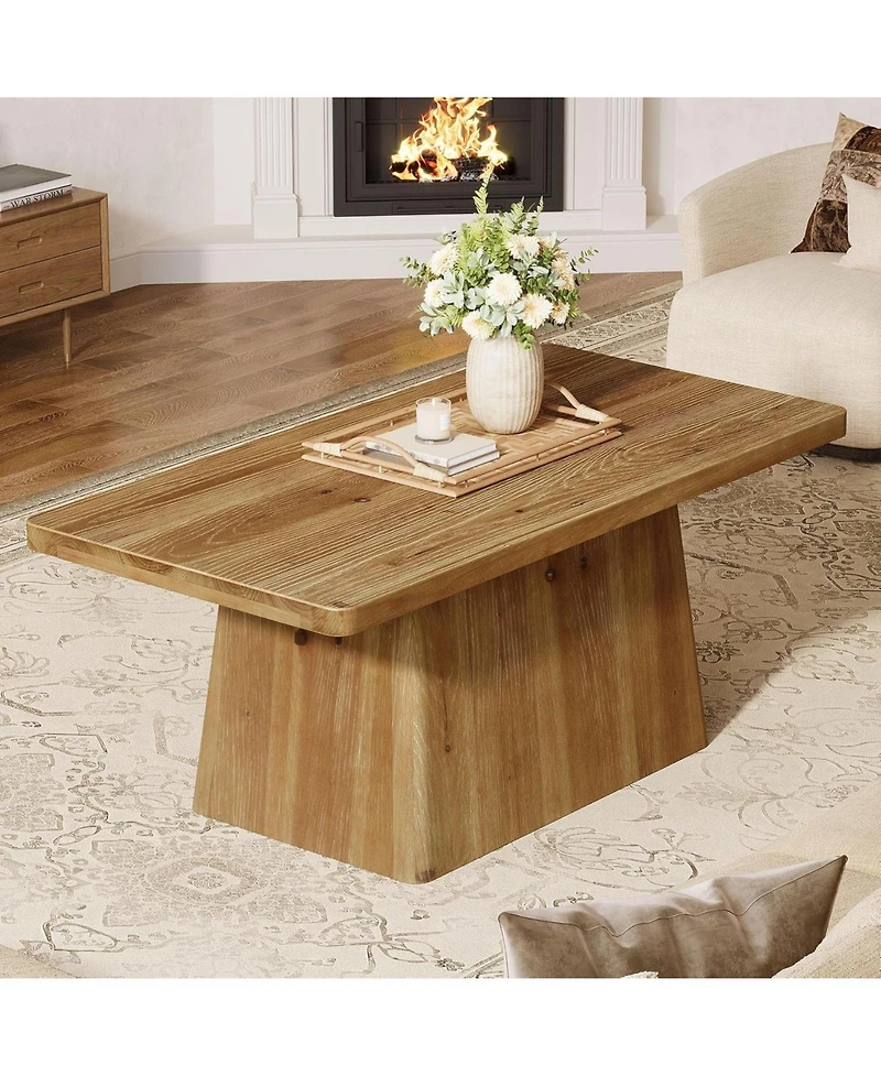 Tribesigns 47" Pedestal Coffee Table, Solid Wood Coffee Table, Rustic Brown