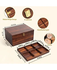 Yigii Large Wooden Storage Box with Adjustable Tray Removable Divider Keepsake Organizer for Trinkets Photos Gifts