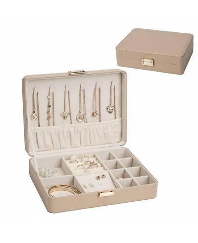 Yigii Leather Jewelry Box Elegant Small Chest Necklace Ring Earring Storage Portable Travel Home Use