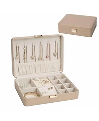 Yigii Leather Jewelry Box Elegant Small Chest Necklace Ring Earring Storage Portable Travel Home Use