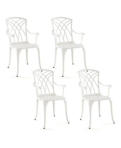 Gymax Set of 4 Cast Aluminum Patio Dining Chairs w/ Armrests Patio Bistro Chairs