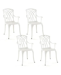 Gymax Set of 4 Cast Aluminum Patio Dining Chairs w/ Armrests Patio Bistro Chairs