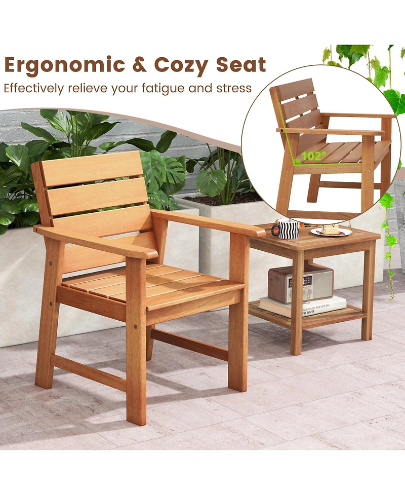 Gymax 4PCS Hardwood Chair Wood Dining Armchairs Breathable Slatted Seat Garden Patio