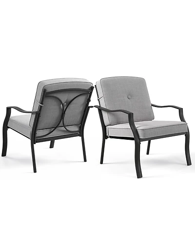 Gymax 2PCS Metal Chairs Outdoor Dining Seat Heavy Duty w/ Cushions Garden Patio