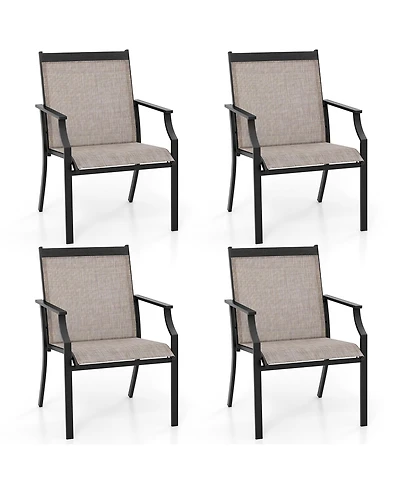 Gymax Patio Chairs Set of 4 Dining Chairs w/ Curved Backrest Long Armrest Breathable Fabric