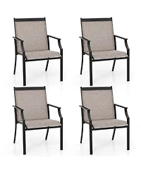 Gymax Patio Chairs Set of 4 Dining Chairs w/ Curved Backrest Long Armrest Breathable Fabric