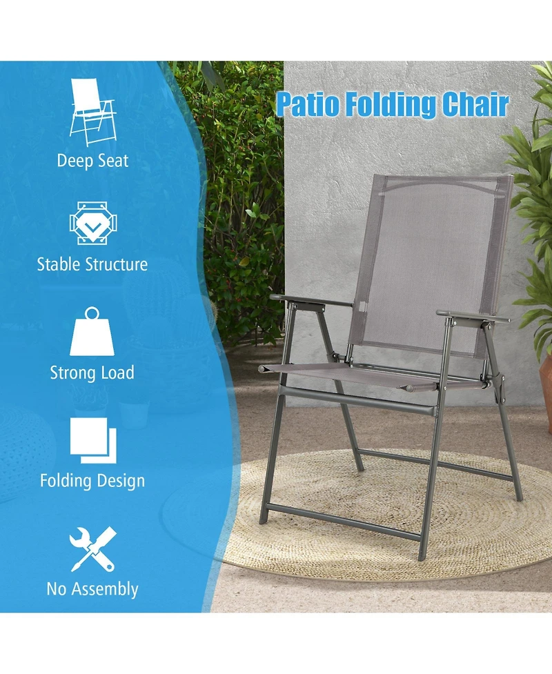 Gymax 4PCS Patio Portable Metal Folding Chairs Dining Chair Set Poolside Garden