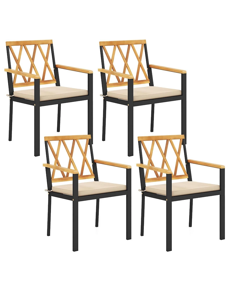 Gymax Patio Dining Chairs Set of 4 Metal Outdoor Chairs w/ Removable Padded Cushions