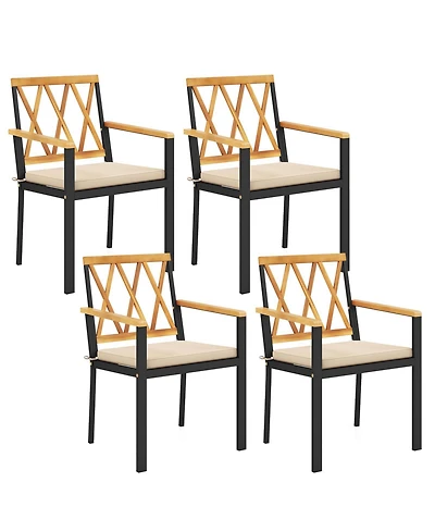 Gymax Patio Dining Chairs Set of 4 Metal Outdoor Chairs w/ Removable Padded Cushions