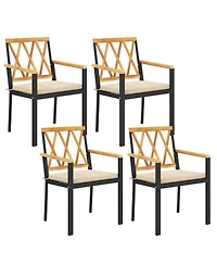 Gymax Patio Dining Chairs Set of 4 Metal Outdoor Chairs w/ Removable Padded Cushions