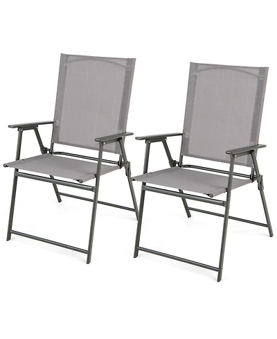 Gymax 2PCS Folding Portable Dining Chairs Metal Frame Armrests Outdoor Patio