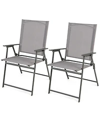 Gymax 2PCS Folding Portable Dining Chairs Metal Frame Armrests Outdoor Patio