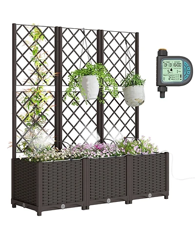 Outsunny 3PCS Self-Watering Planetr with Trellis, Automatic Watering Kit