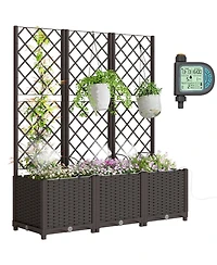 Outsunny 3PCS Self-Watering Planetr with Trellis, Automatic Watering Kit