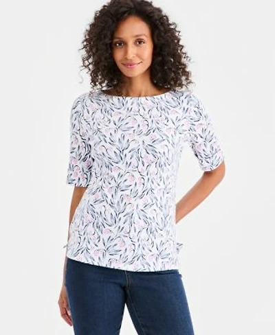 Style Co Womens Printed Boat Neck Elbow Sleeve Top Macys Exclusive