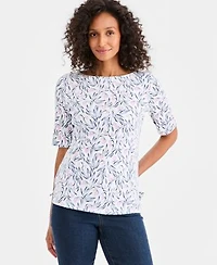 Style Co Womens Printed Boat Neck Elbow Sleeve Top Macys Exclusive