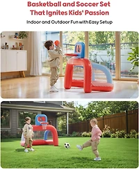 Qpau 2-in-1 Inflatable Toddler Basketball Hoop and Soccer Goal Set, Indoor Outdoor Sports Center Toys