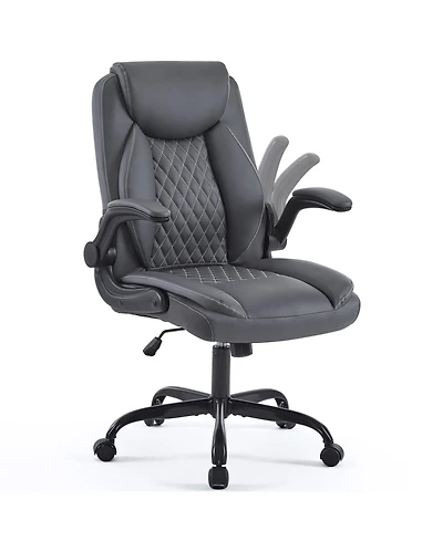 Flynama Leather Ergonomic Office Chair,Flip-Up Arms Rocking Gaming Chair