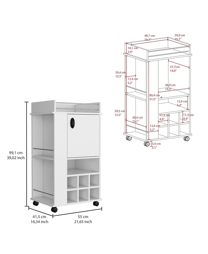 Flynama Bar Cart 4.4" W x 16.34" D with 4 Cabinets with Casters Neutral Finish