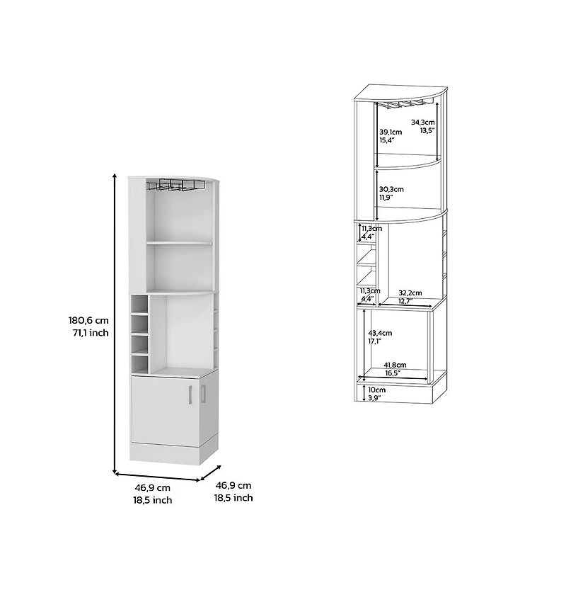 Flynama Bar Cabinet 17.0" H x 17.1" W with 2 Cabinets, 1 Shelf 8 Rack White Finish