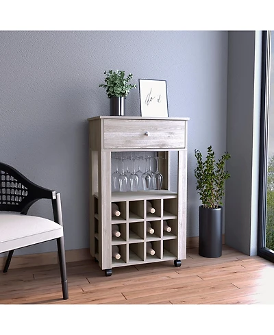 Flynama Light Bar Cart with 12 Built-in Wine Rack, 8-Glass Rack and Spacious Drawer