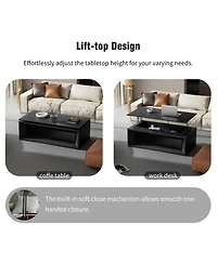 Rainsken Modern Lift-Top Coffee Table 43.3 Inches, Multi-Functional Rectangle Table with Height Adjustment and Storage Compartment for Living Room