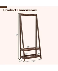 Gouun Freestanding Solid Rubber Wood Coat Rack with 3 Hooks and 2 Shelves