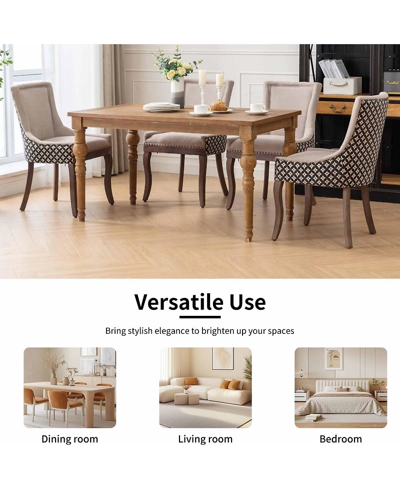 Rainsken Extra Large Side Dining Chairs Set of 2, Fabric Upholstered Kitchen with Nail Head Decoration and Solid Wood Legs for Room