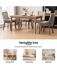 Rainsken Extra Large Side Dining Chairs Set of 2, Fabric Upholstered Kitchen with Nail Head Decoration and Solid Wood Legs for Room